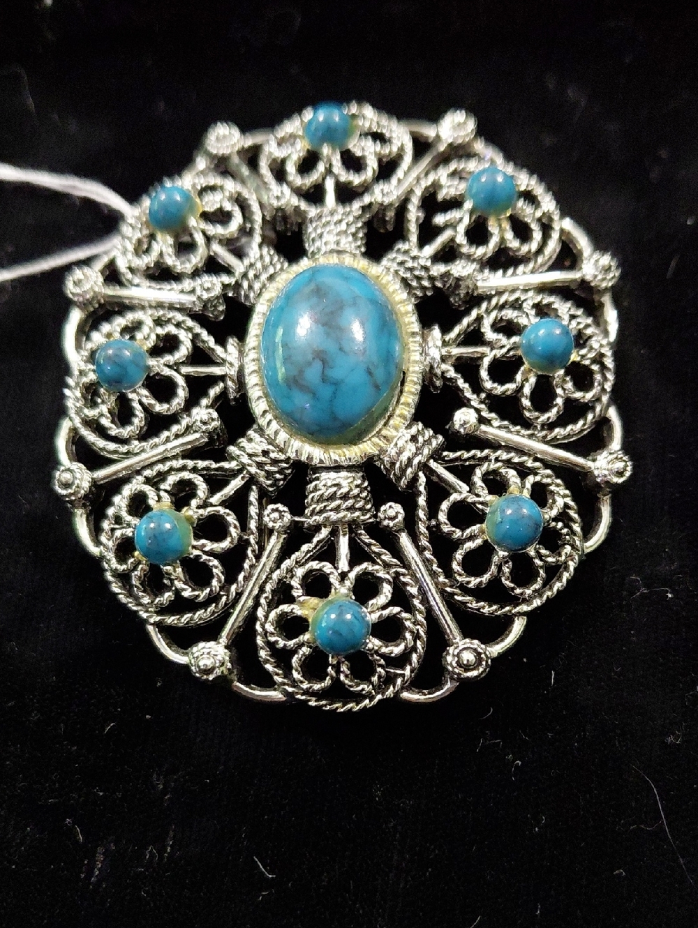 Turquoise Filigree Round Pendant